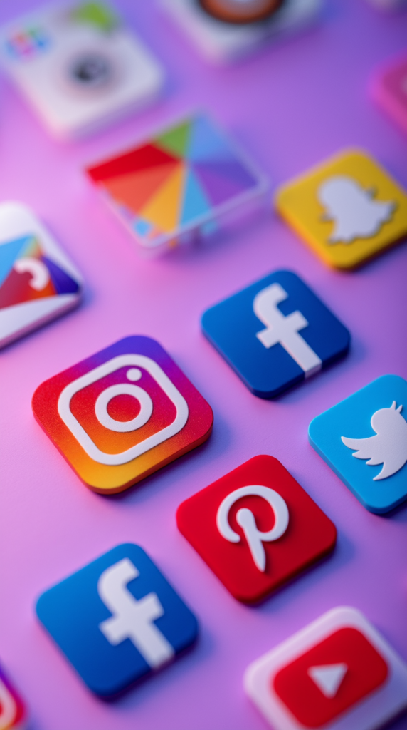 Verschillende social media logo's  – beeld van planning, strategie en visuele storytelling.