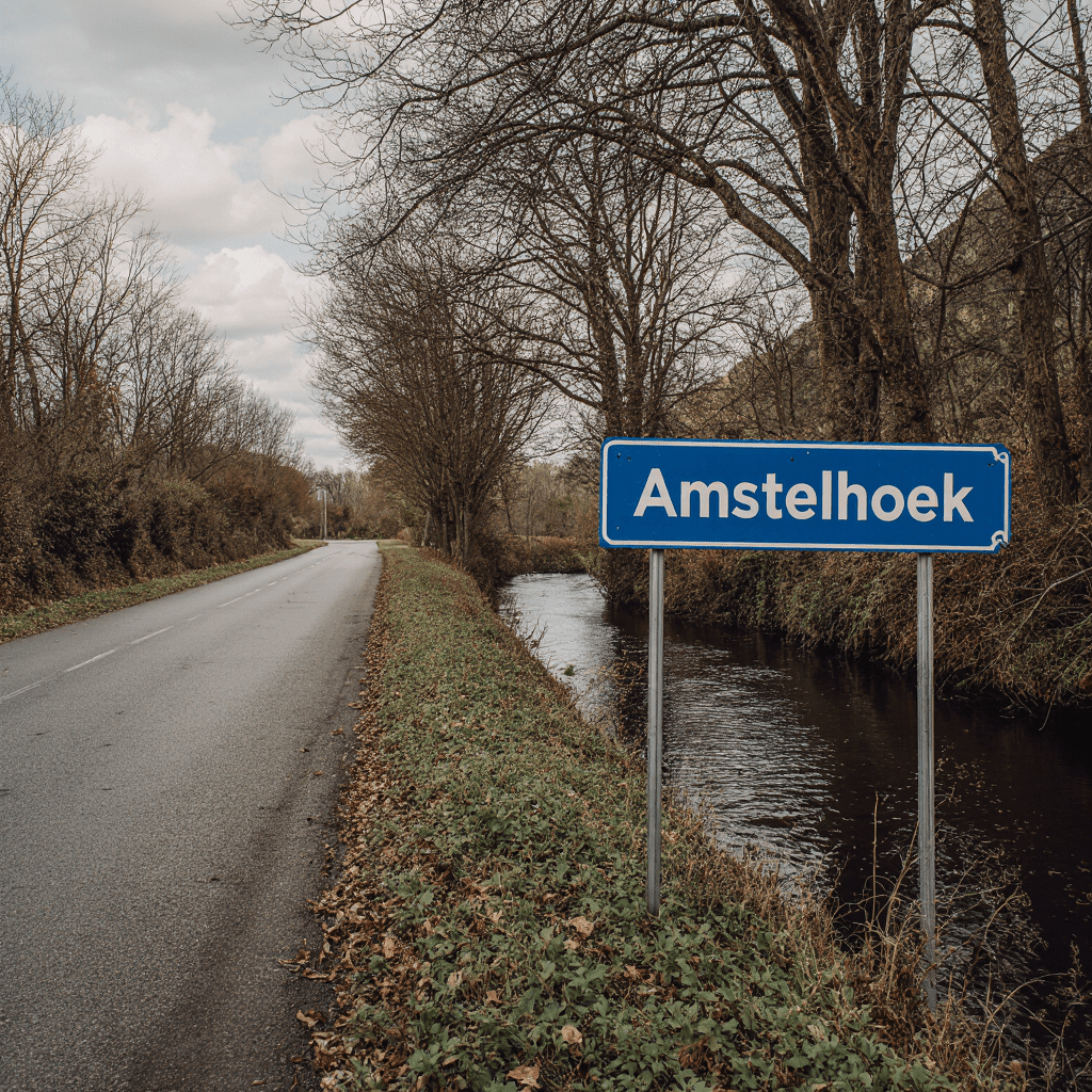 AI-gegenereerd beeld van de rivier de Amstel bij Amstelhoek – een symbolisch ankerpunt van waar verhalen beginnen.