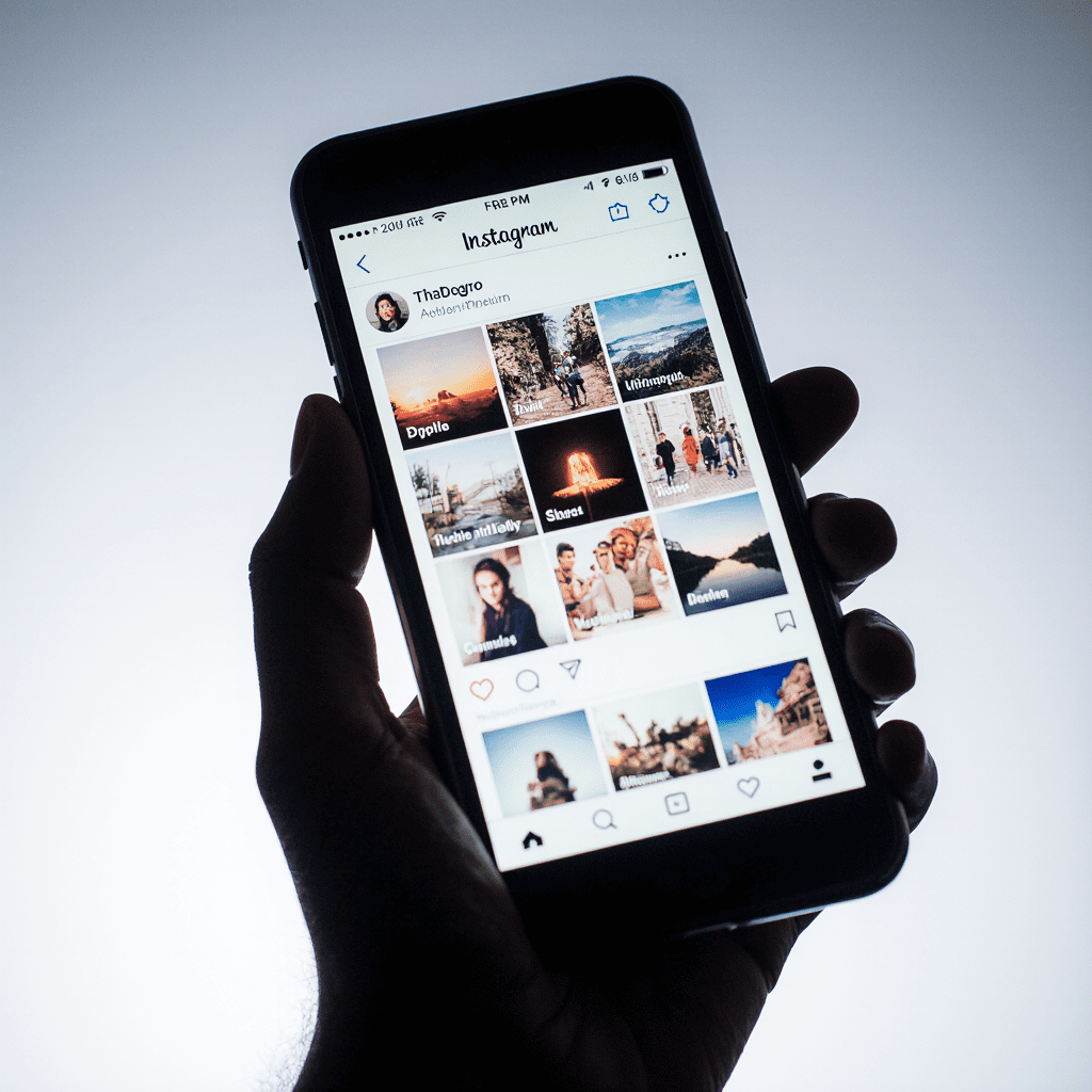 Smartphone met geopend Instagram-profiel – voorbeeld van visuele storytelling en merkconsistentie op social media.