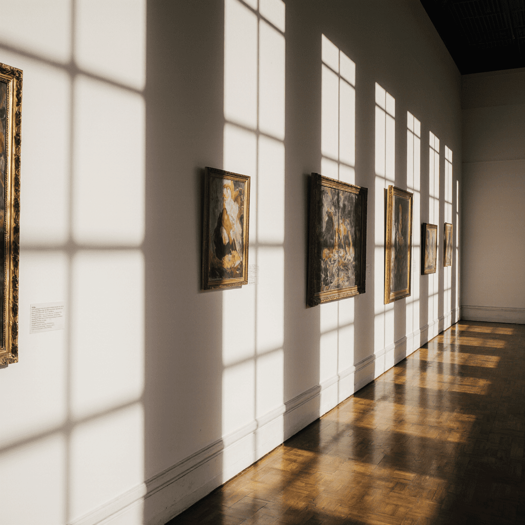 Wand met schilderijen in een museum – verhalen gevangen in beeld, inspiratie voor visuele storytelling.